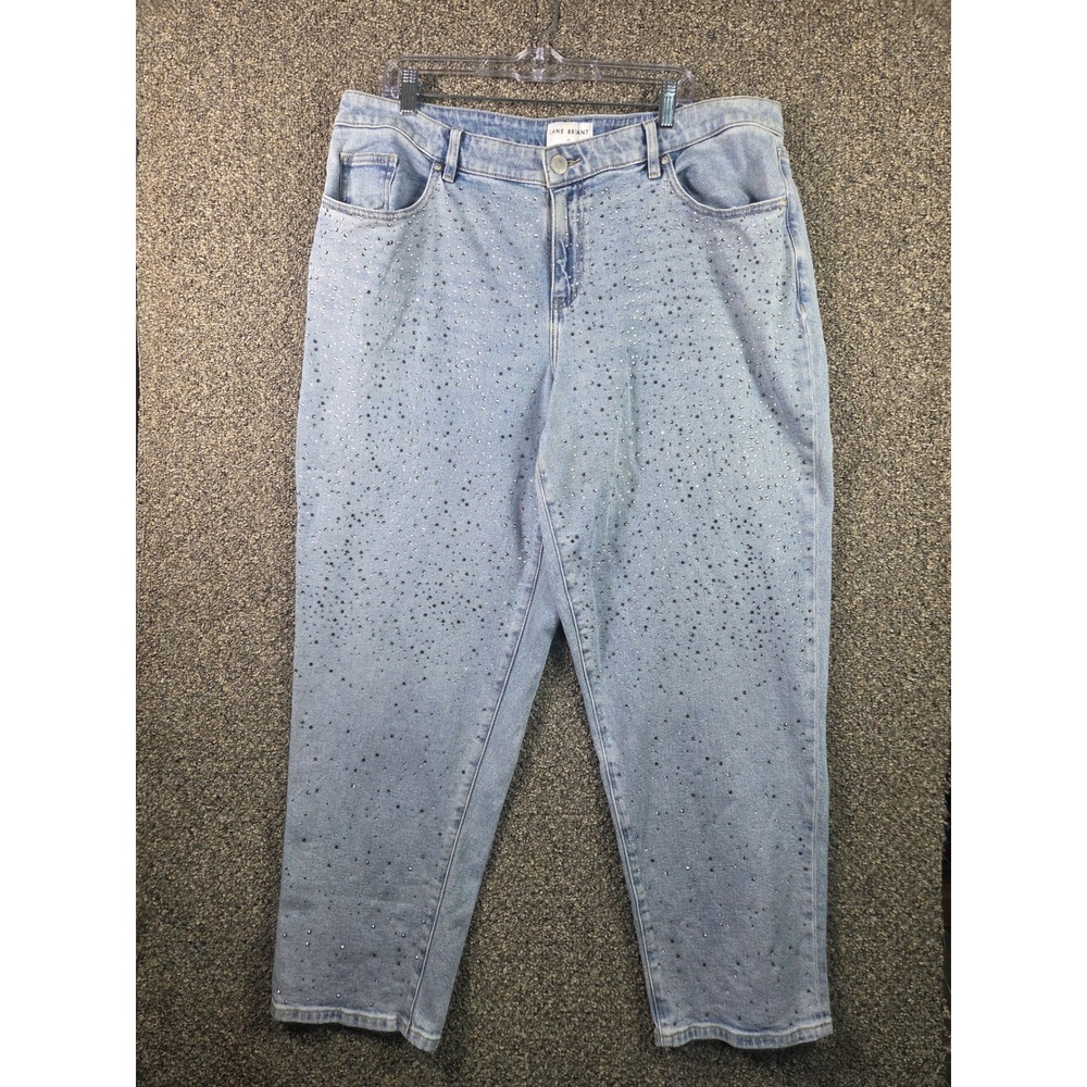 Lane Bryant Rhinestone Jeans Womens 18 Light Wash‎ High Rise Straight Leg Denim